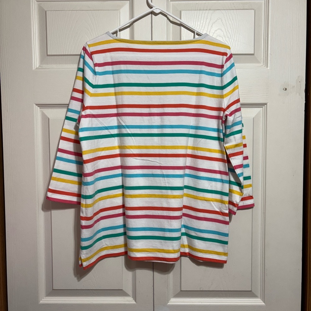 Talbots White Multi-Color Striped Boatneck Blouse - Picture 4 of 6